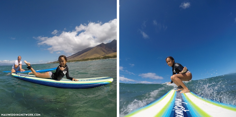 kids surfing in Maui
